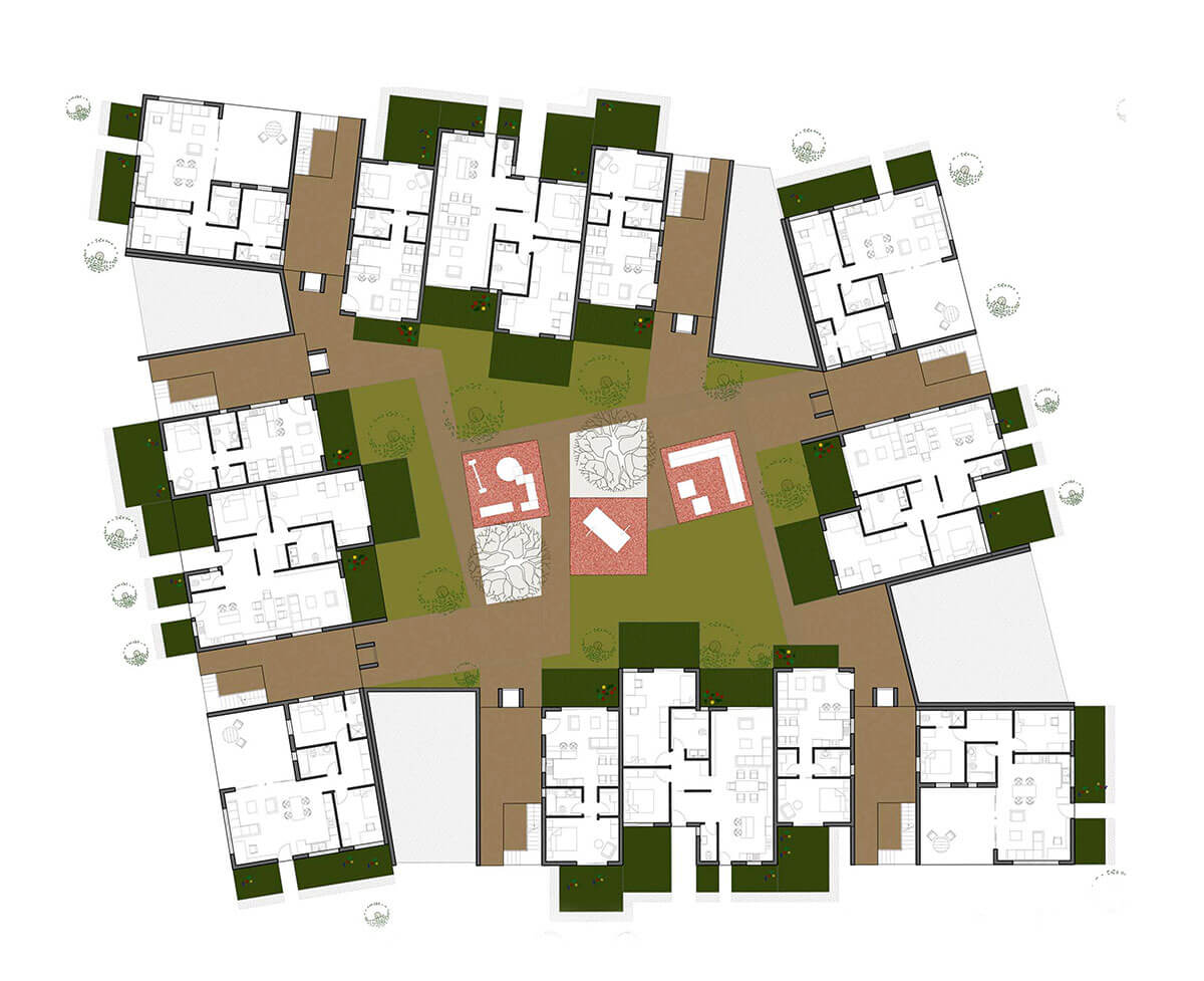 Housing Area, Tavros Athens Typical Square Block Plan